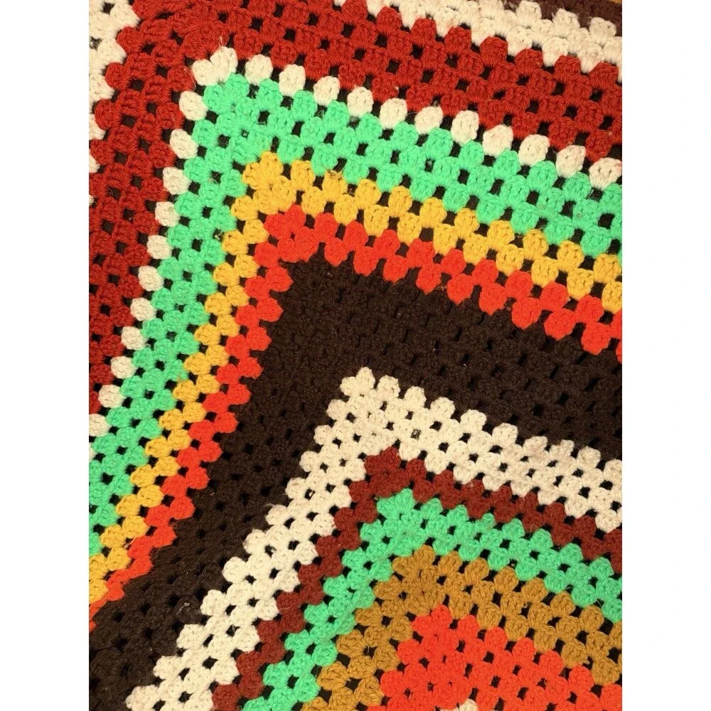 Vintage MCM 1960s 1970s Afghan Granny Core Blanket Throw Handmade Crochet